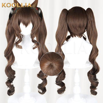 Multi-angle display of Arknights Endfield Gelperta dark brown long twin tails basic wig