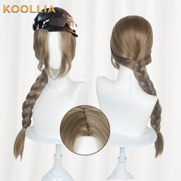 Multi-angle display of Delta Action Die flax brown thickened braid basic wig