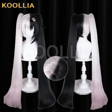 Multi-angle display of Honkai Star Rail Sparkle Black White Gradient Long Twin Tails Basic Wig