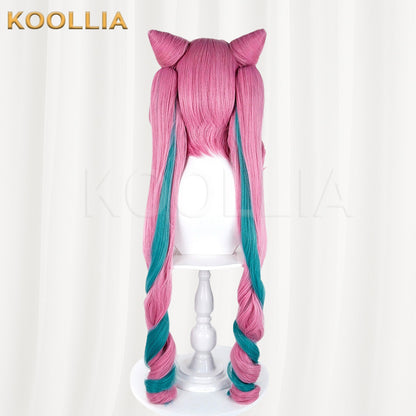 Arknights Endfield Evon Long Pink Teal Color Block Hair Basic Wig