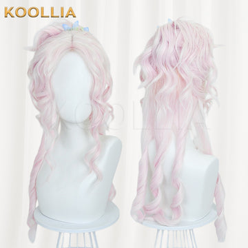 Multi-angle display of Wednesday Enid pure pink long curly basic wig