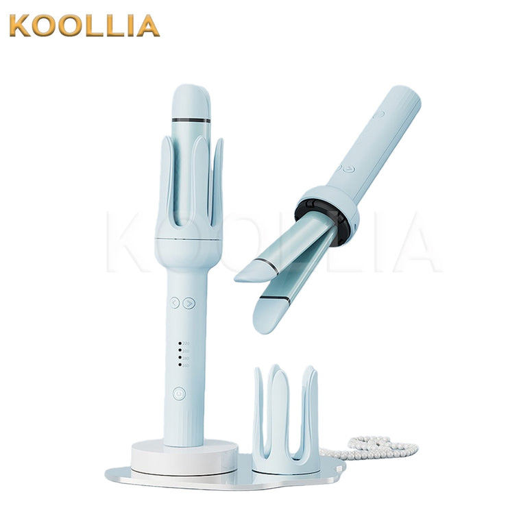 2-in-1 automatic hair curler straightener negative ion styler on plain background