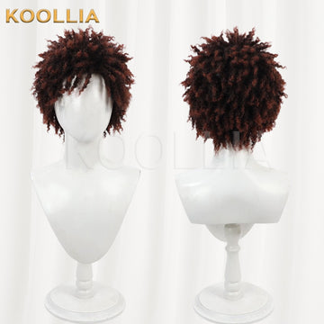 Multi-angle display of League of Legends & Arcane K'Sante dark brown red twisted braid afro basic wig