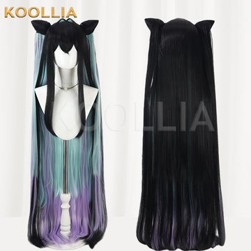 Multi-angle display of NIKKE Little Mermaid black gradient double ponytail basic wig
