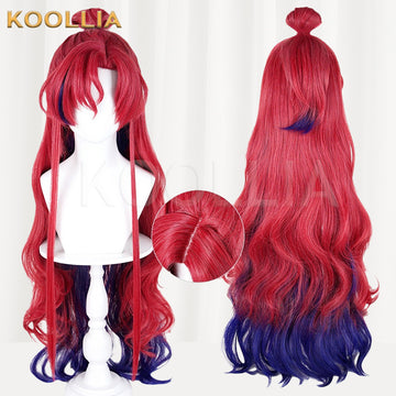 Arknights Yu (Yuan Qingxiao) Red Blue Gradient Pre-tied Long Wavy Basic Wig Multi-angle Display by koollia