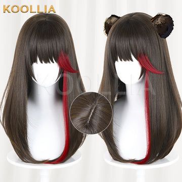 Arknights Zima Dark Brown With Red Streaks Basic Wig Multi-angle Display by koollia