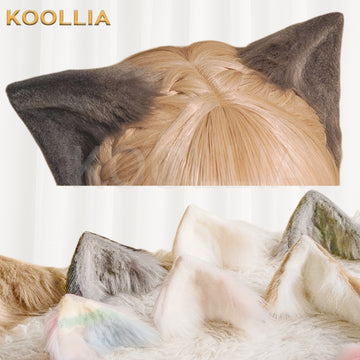 Plush animal ear hair clips in brown and white tabby pattern