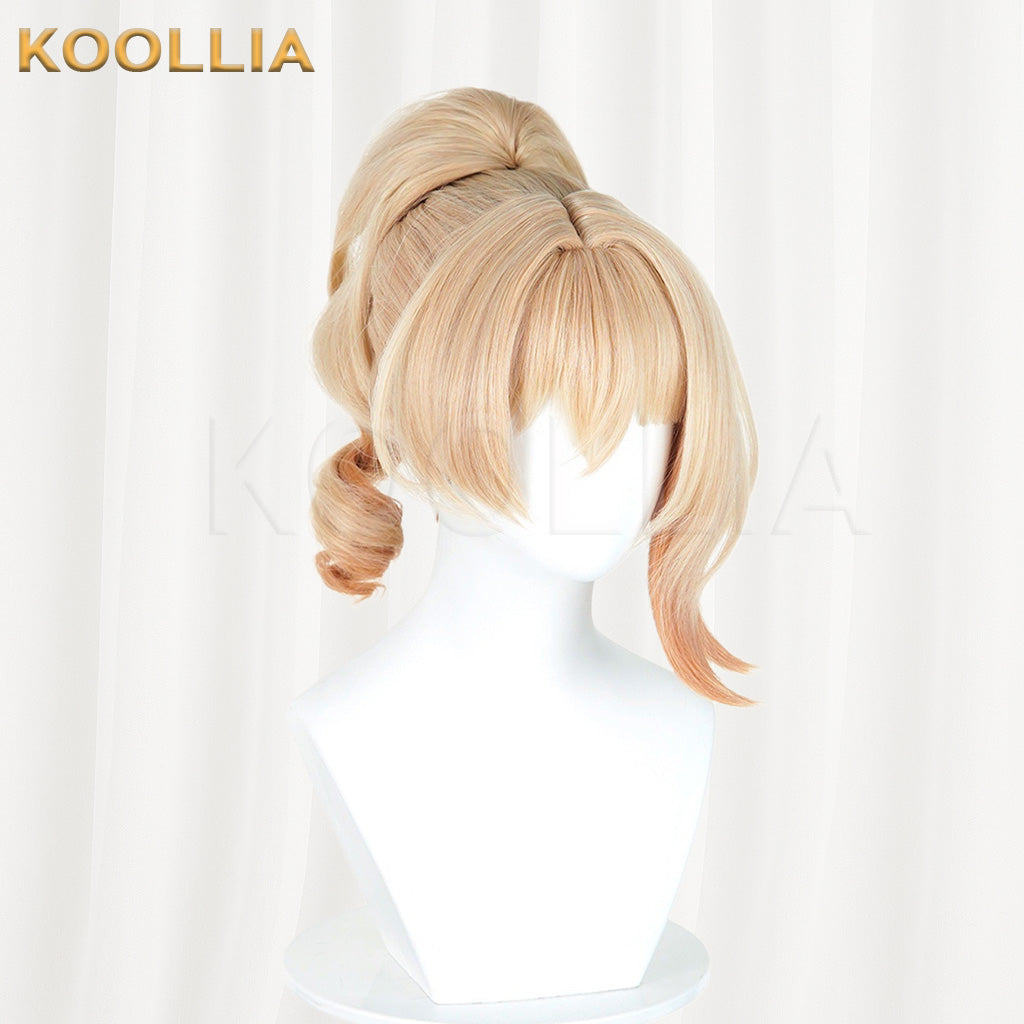 Genshin Impact Yoimiya Light Gold Gradient Curly High Ponytail Basic Wig