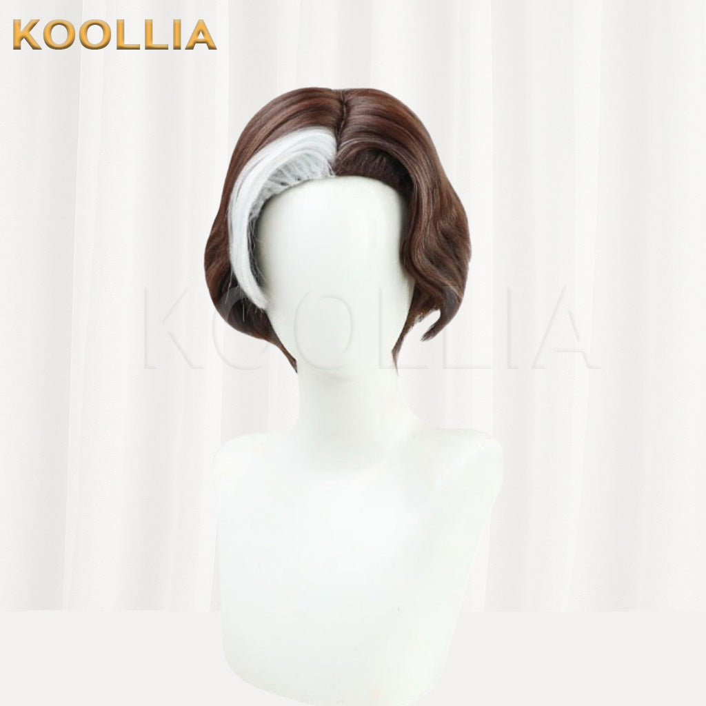 Final Fantasy XIV Emet-Selch (Hades) Brown with White Highlight Short Curly Basic Wig