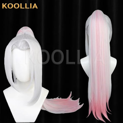 League of Legends & Spirit Blossom Yasuo Silver White Pink Highlights High Ponytail Basic Wig