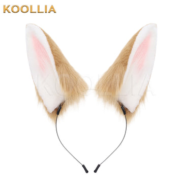 Plush rabbit ear headband cute furry animal ear cosplay headwear on plain background