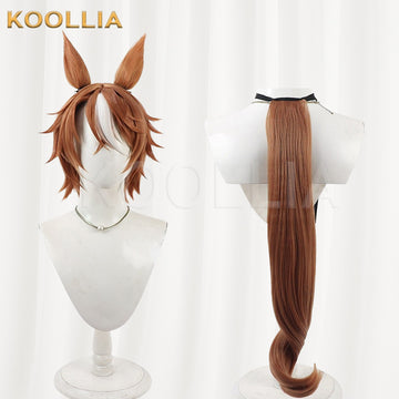 Multi-angle display of Uma Musume Pretty Derby Dictus Striker brown white short hair with ears basic wig