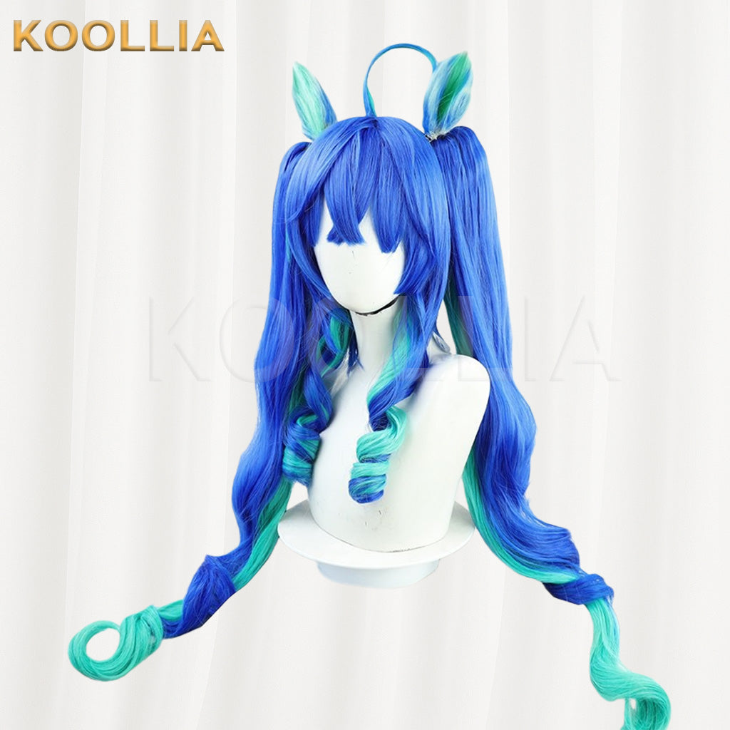 Umamusume Pretty Derby Twin Turbo Sapphire Blue Mint Green Gradient Extra Long Hair Basic Wig