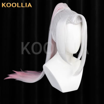 League of Legends & Spirit Blossom Yasuo Silver White Pink Highlights High Ponytail Basic Wig