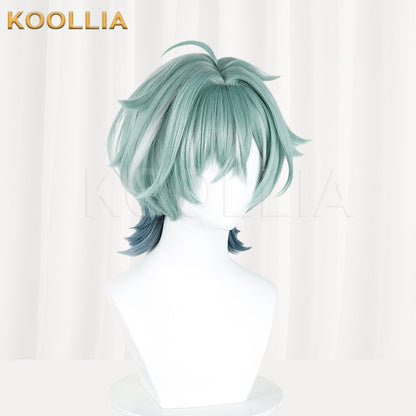 Genshin Impact Olorun Mint Green Gradient Realistic Scalp Spiky Short Basic Wig