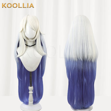 Multi-angle display of Hazbin Hotel Emily white to blue gradient basic wig