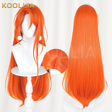 Multi-angle display of Under the Night Cecilia solid warm orange 100cm long straight basic wig