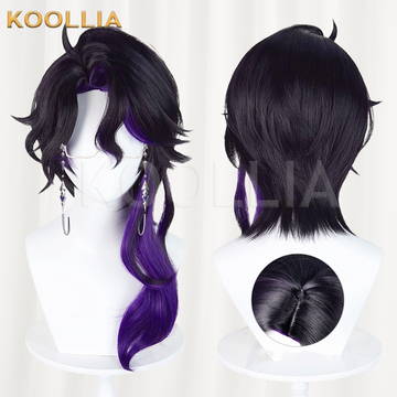 Genshin Impact Arlecchino Black To Dark Purple Ombre Basic Wig Multi-angle Display by koollia