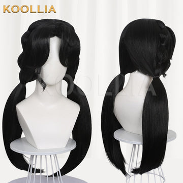 Multi-angle display of Reverse: 1999 Liang Yue black double ponytail long straight basic wig