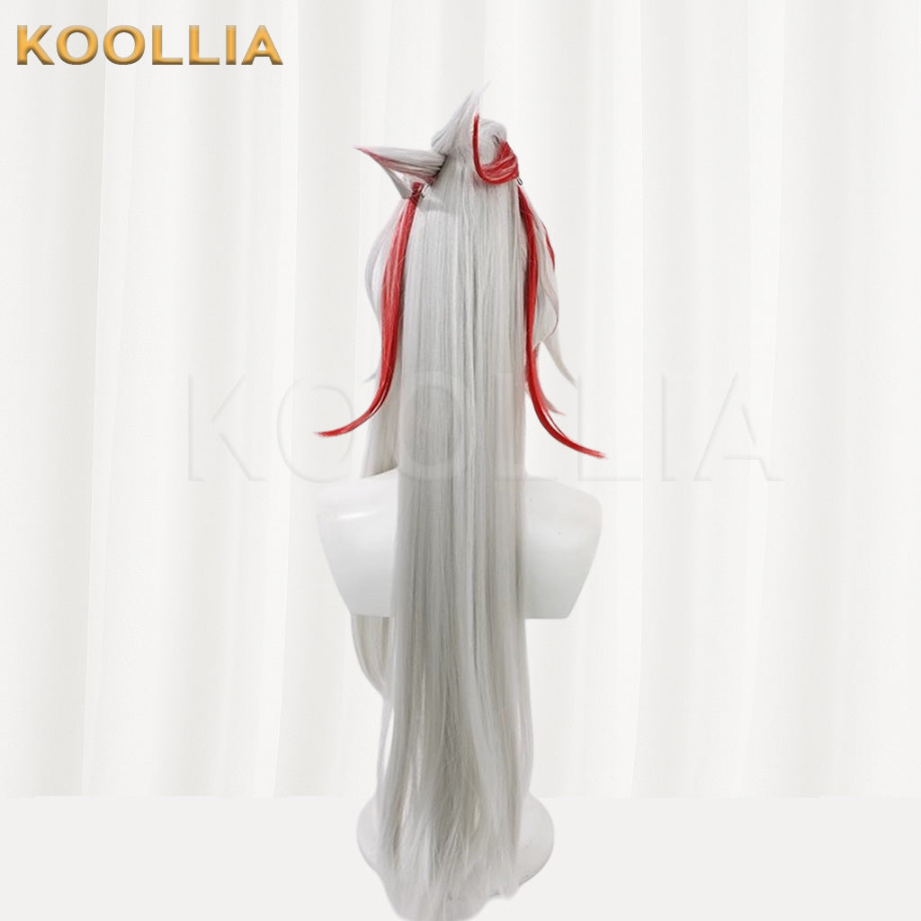 League of Legends & Heartsteel Yone White Red Two-Tone High Ponytail Basic Wig