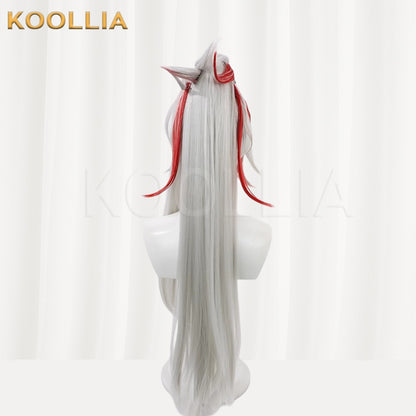 League of Legends & Heartsteel Yone White Red Two-Tone High Ponytail Basic Wig