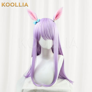Front view of Umamusume Pretty Derby Mejiro McQueen long purple hair with ears & bow basic wig