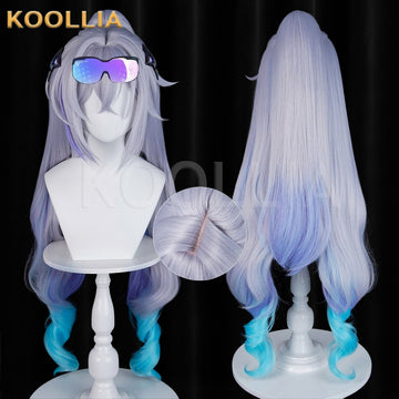 Multi-angle display of Honkai Star Rail Silver Wolf SP Two-Phase Paradise long silver gray purple gradient hair basic wig