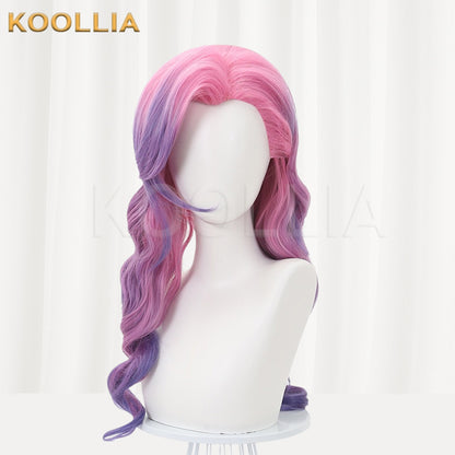 League of Legends K/DA Seraphine Pink Purple Gradient Long Wavy Basic Wig