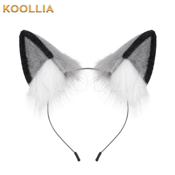 White and grey plush fox/cat ear headband cute furry cosplay accessory