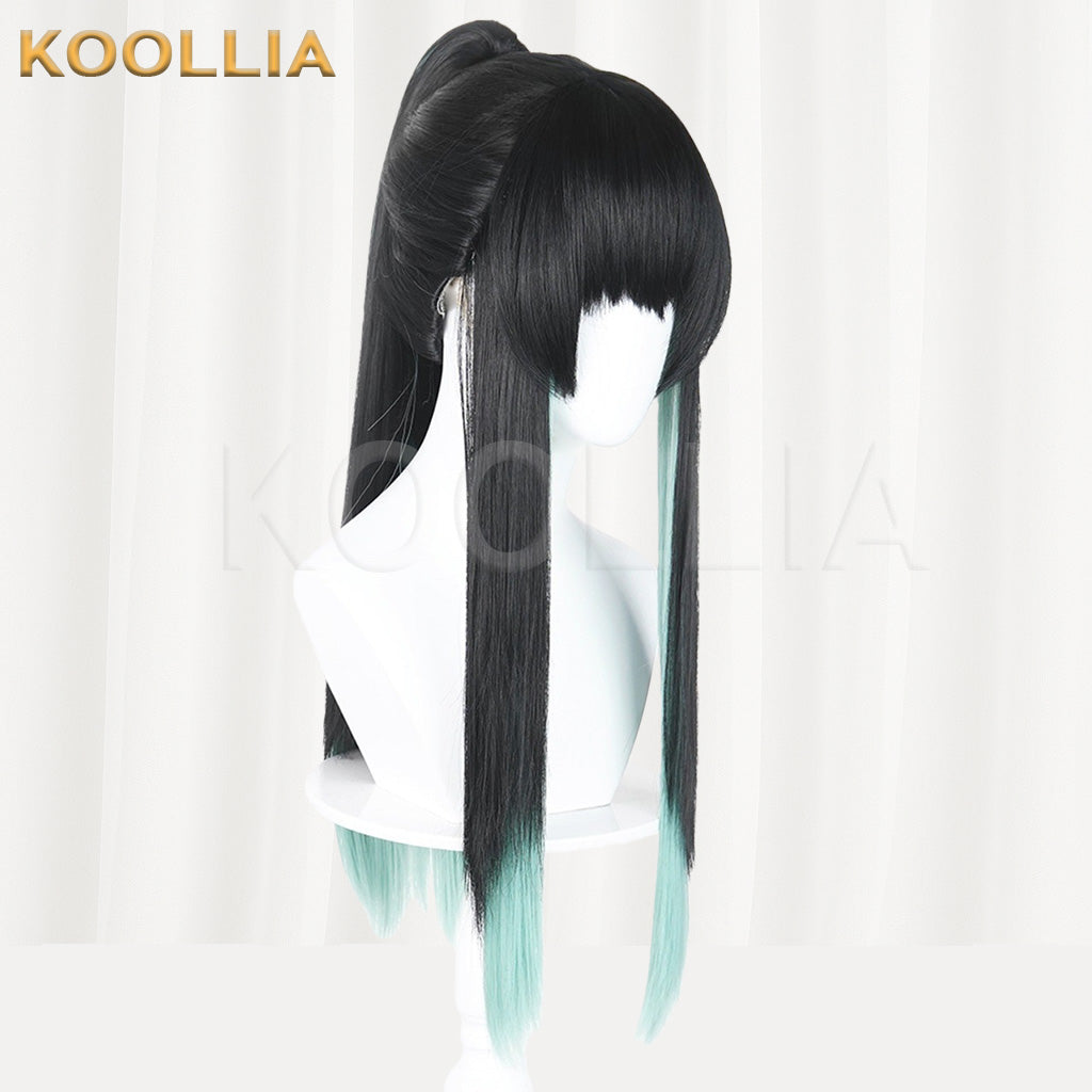 Demon Slayer Tokito Muichiro Black Teal Gradient High Ponytail Basic Wig