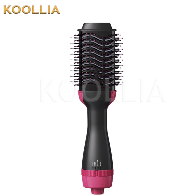 3-in-1 hot air styler brush hair dryer volumizer straightener curler on plain background