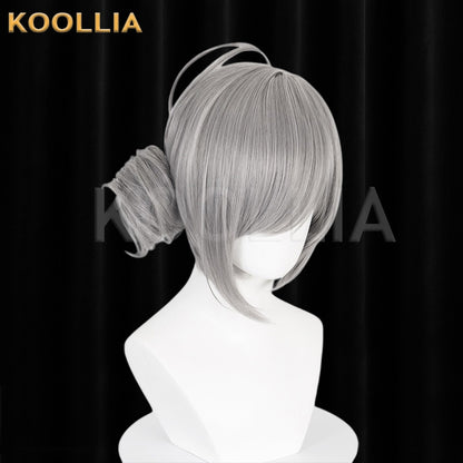 Reverse: 1999 Vertin Silver Gray Single Side Bun Basic Wig