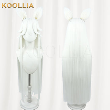 Multi-angle display of League of Legends & Spirit Blossom Sett silver white long ponytail basic wig