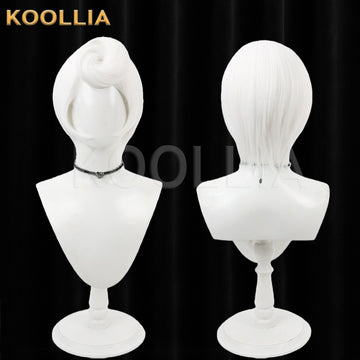 Multi-angle display of Hazbin Hotel Rosie pure white bun basic wig