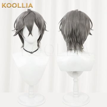Multi-angle display of Zenless Zone Zero Protagonist Zhe dark gray textured spiky short basic wig