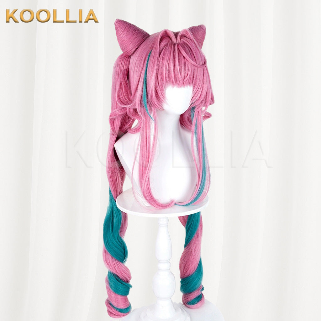 Arknights Endfield Evon Long Pink Teal Color Block Hair Basic Wig