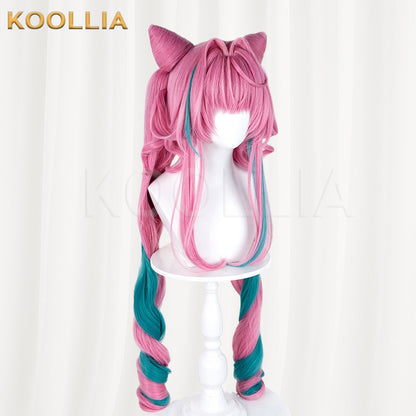 Arknights Endfield Evon Long Pink Teal Color Block Hair Basic Wig