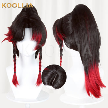 Honor of Kings Yun Ying Black Red Gradient Half-tied High Ponytail Basic Wig Multi-angle Display by koollia