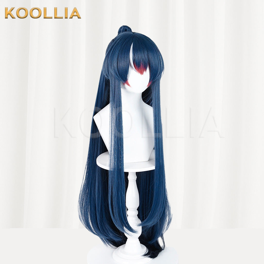 Arknights Ling Custom Toned Blue-Black Realistic Scalp Clip-On Ponytail Long Straight Basic Wig