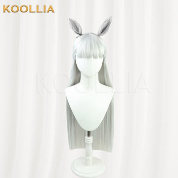 Back view of Umamusume: Pretty Derby Gold Ship long silver gray hair with ears basic wig