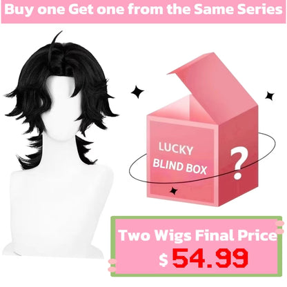 Peruca básica de cabelo curto preto com pérolas de chuva Identity V