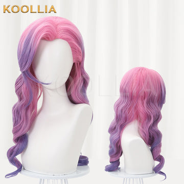 Multi-angle display of League of Legends K/DA Seraphine pink purple gradient long wavy basic wig
