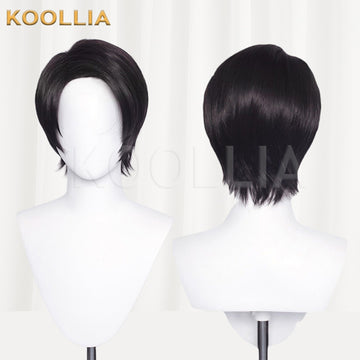 Multi-angle display of Jujutsu Kaisen Yuta Okkotsu jet black 3:7 parted short basic wig
