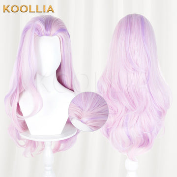 Multi-angle display of Jujutsu Kaisen Uro Takako Pink Purple Long Wavy Curly Basic Wig