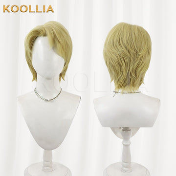 Multi-angle display of Mobile Suit Gundam SEED Mu La Flaga golden short hair basic wig