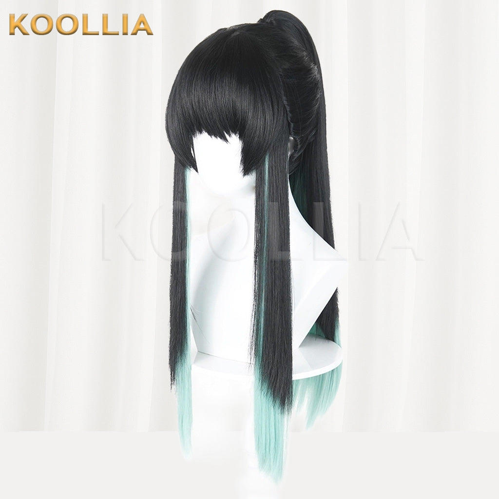 Demon Slayer Tokito Muichiro Black Teal Gradient High Ponytail Basic Wig