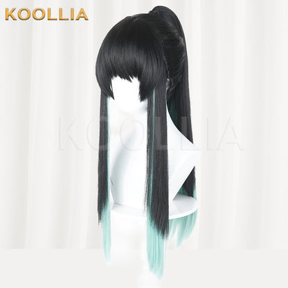 Demon Slayer Tokito Muichiro Black Teal Gradient High Ponytail Basic Wig