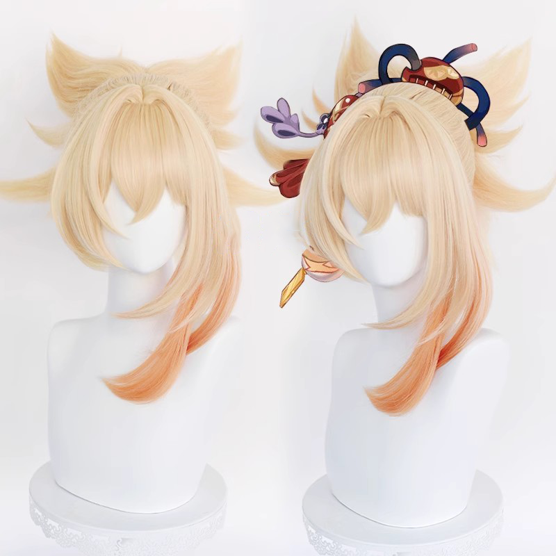 Genshin Impact Naganohara Yoimiya Long Yellow Hair Basic Wig