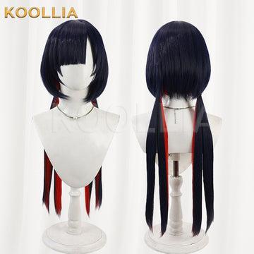 Multi-angle display of KAMITSUBAKI Rime dark blue red double ponytail basic wig