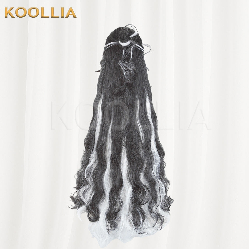 Arknights Chongyue Black White Highlight Extra Long Wavy Basic Wig